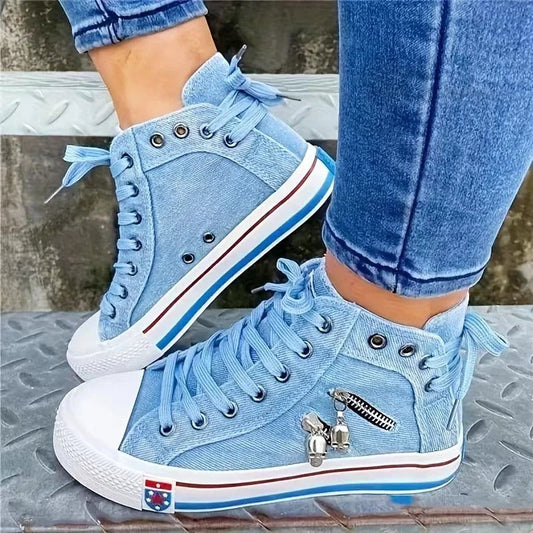 Chic Veter-Zip Sneakers Dames | Comfortabele Casual Schoenen van Canvas met Rits en Rubberen Zool-1