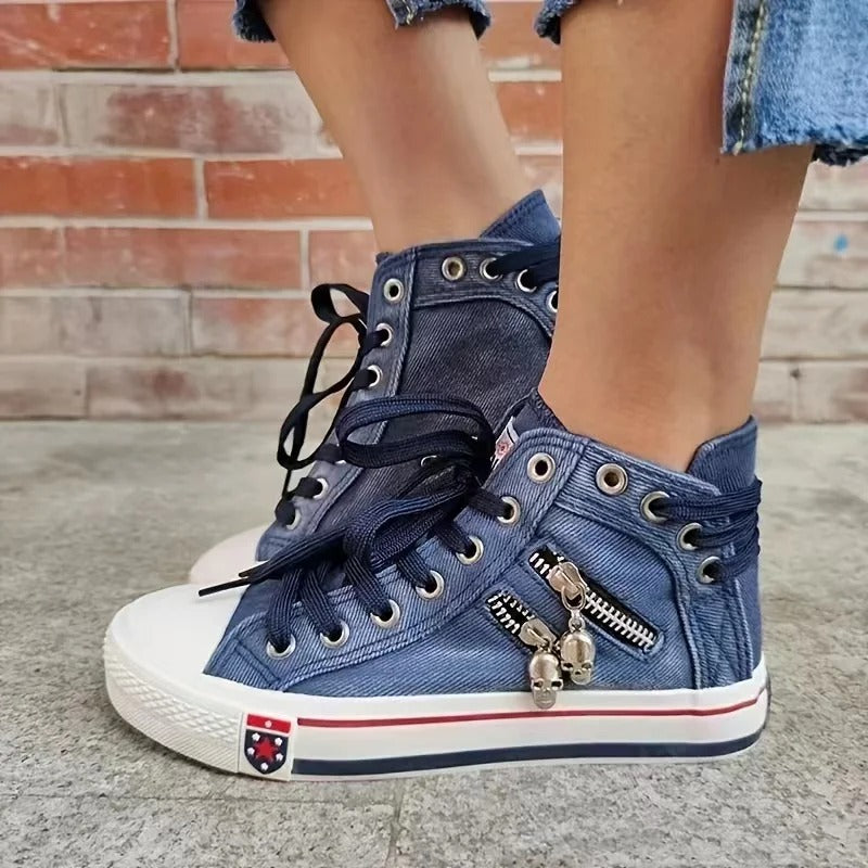 Chic Veter-Zip Sneakers Dames | Comfortabele Casual Schoenen van Canvas met Rits en Rubberen Zool-2