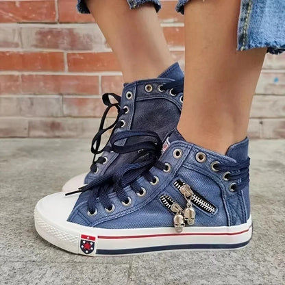 Chic Veter-Zip Sneakers Dames | Comfortabele Casual Schoenen van Canvas met Rits en Rubberen Zool-2