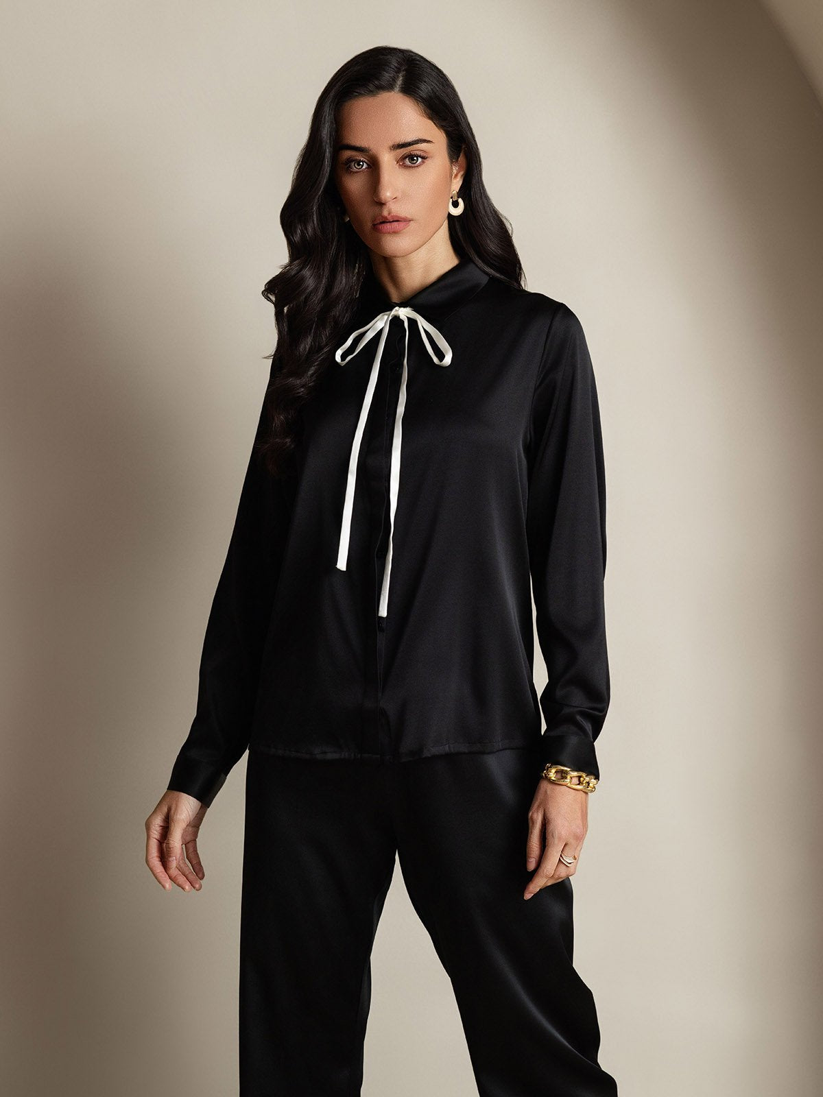 Elegante Lange Mouw Dames Blouse van 19 Momme Zijde | Zwart, Wit, Wijn - Comfortabele Pasvorm en Stijlvol Design-4