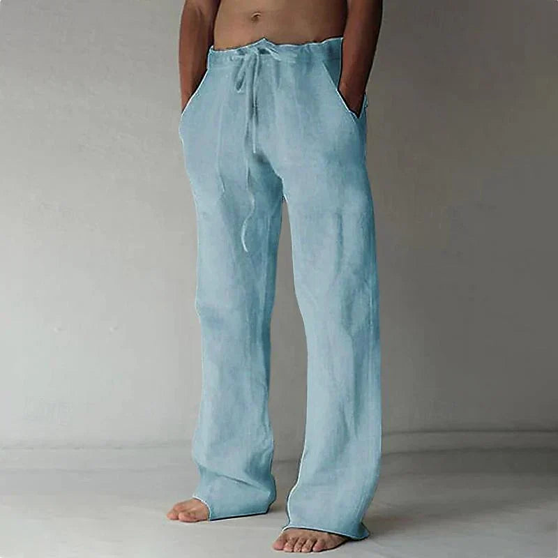 Variant image for Linnen Brede Broek voor Mannen met Relaxed Fit en Trekkoord Taille | Volledige Lengte Flared Broek voor Casual Stijl-57