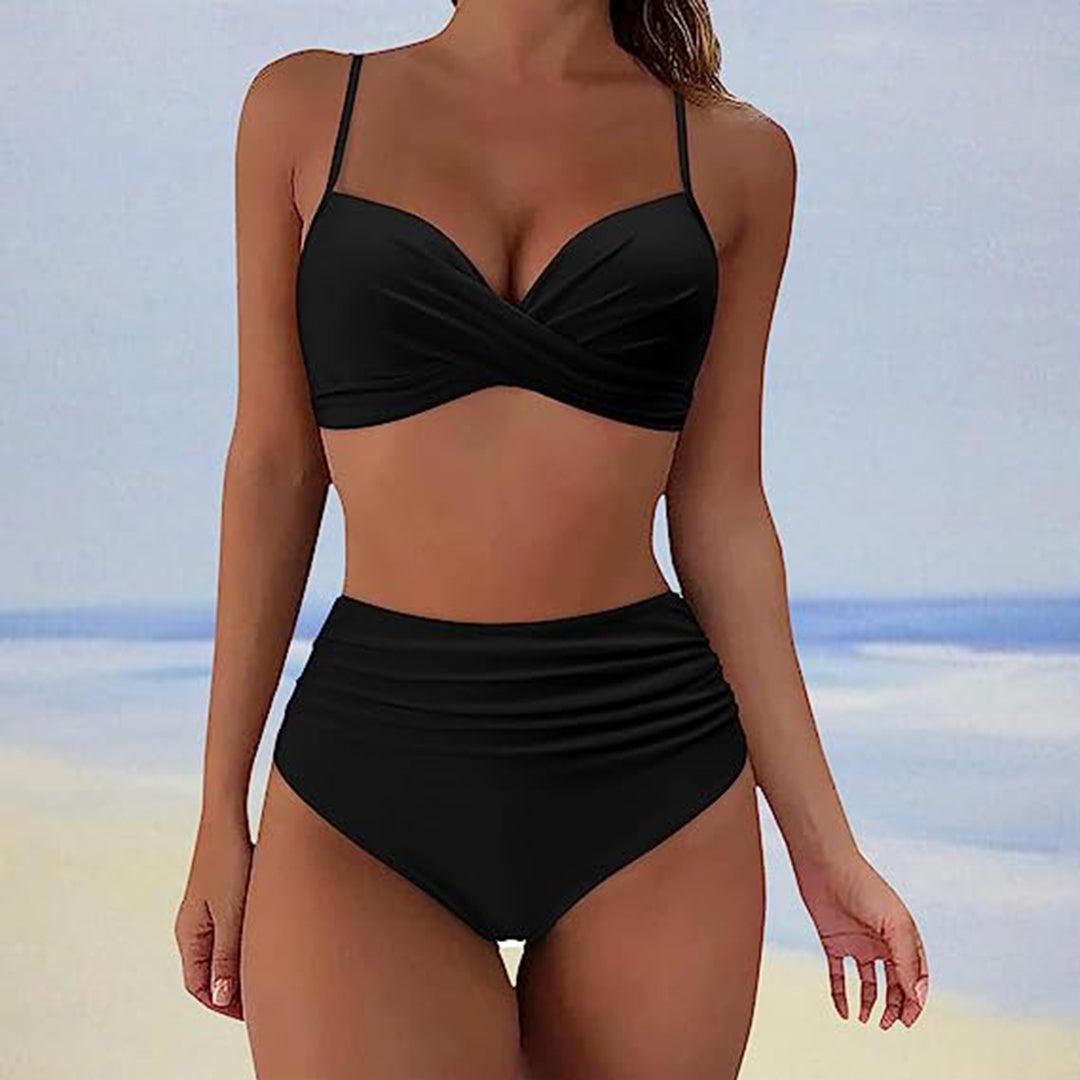 Stijlvolle Criss Cross Bikini Set Dames met Hoge Taille - Perfect voor Strand en Zwembad-3