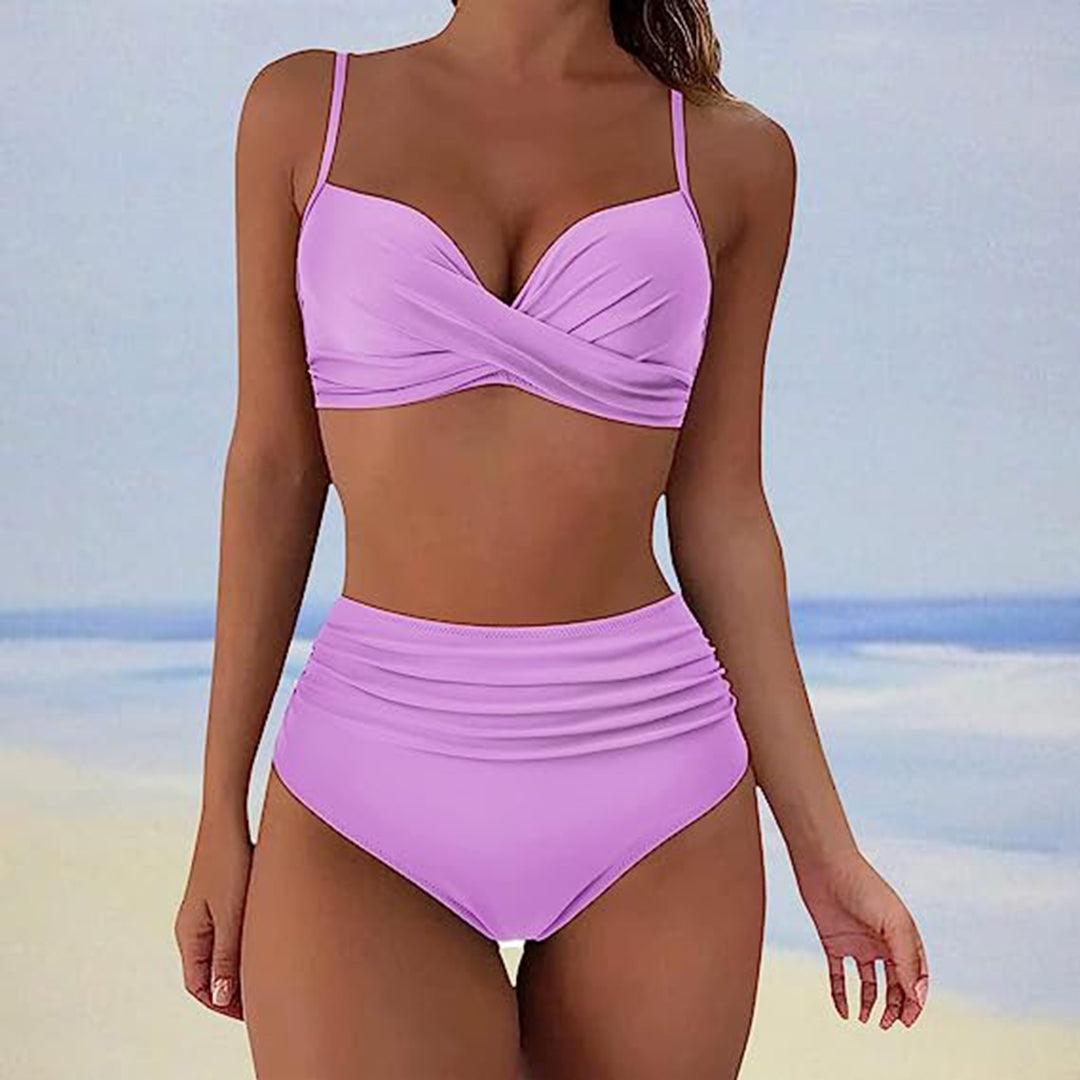 Stijlvolle Criss Cross Bikini Set Dames met Hoge Taille - Perfect voor Strand en Zwembad-2