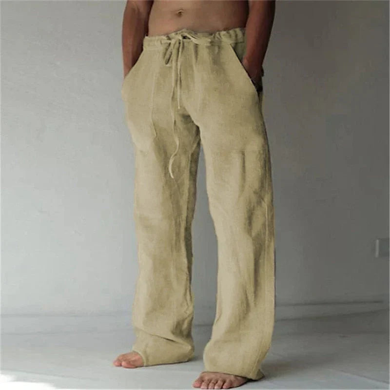Variant image for Linnen Brede Broek voor Mannen met Relaxed Fit en Trekkoord Taille | Volledige Lengte Flared Broek voor Casual Stijl-15