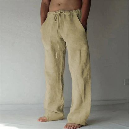 Variant image for Linnen Brede Broek voor Mannen met Relaxed Fit en Trekkoord Taille | Volledige Lengte Flared Broek voor Casual Stijl-15