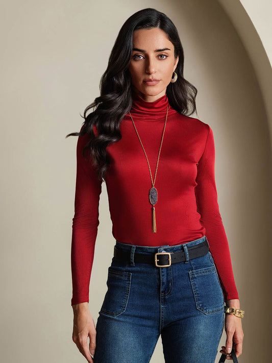 Luxe Hoge Hals Dames T-Shirt van Zijdeblend met Lange Mouwen | Elegant en Comfortabel in Diverse Kleuren-1