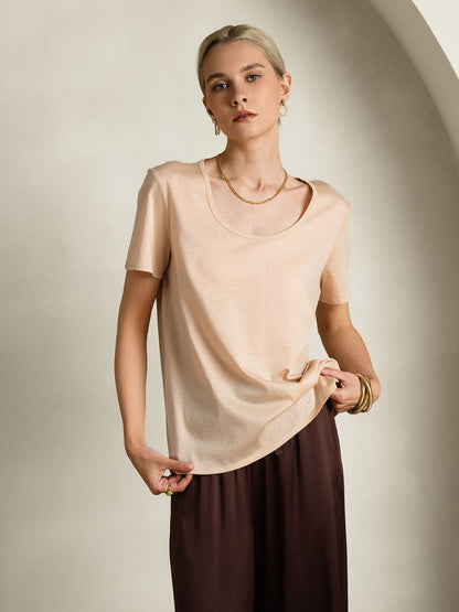 Luxe Zijdeblend Dames T-shirt met U-hals | Korte Mouwen in Diverse Kleuren voor Comfort en Elegantie-5