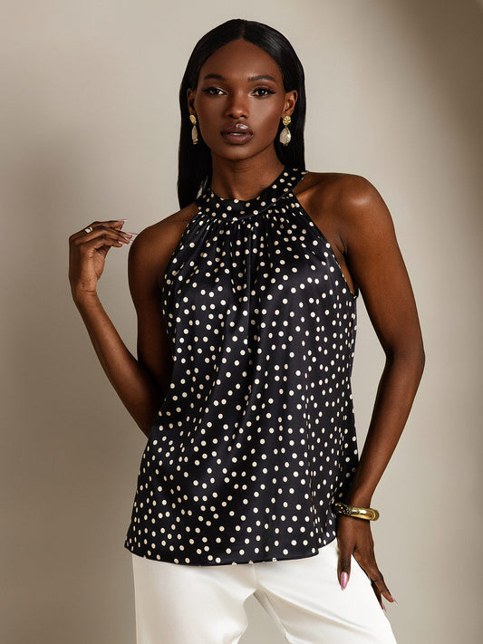 Elegante Mouwloze Haltertop van 19 Momme Zijde voor Dames | Donkerblauw, Lichtgroen, Zwart, Bruin – Luxe Tops Dames-1