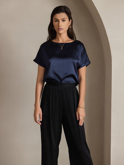 Variant image for Luxe 19 Momme Zijde T-Shirt met Korte Mouwen – Donkerblauw, Wijn, Lichtgrijs, Ademend en Comfortabel-21
