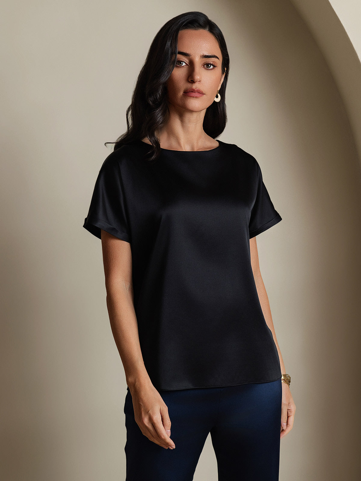 Variant image for Luxe 19 Momme Zijde T-Shirt met Korte Mouwen – Donkerblauw, Wijn, Lichtgrijs, Ademend en Comfortabel-9