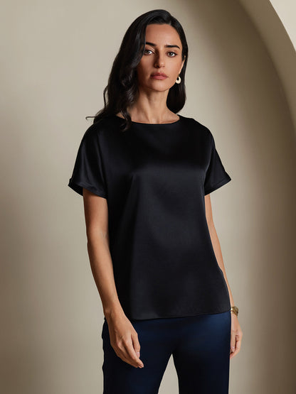 Variant image for Luxe 19 Momme Zijde T-Shirt met Korte Mouwen – Donkerblauw, Wijn, Lichtgrijs, Ademend en Comfortabel-9