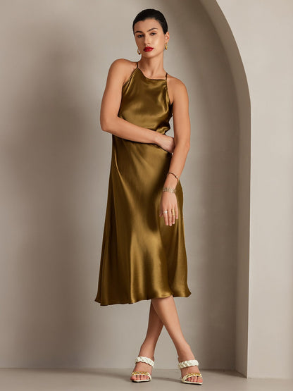Elegante 19Momme Zijde Spaghetti Draagband Jurk | Mouwloos, Strikdetail, Verkrijgbaar in Meerdere Kleuren - Jurken Dames-5
