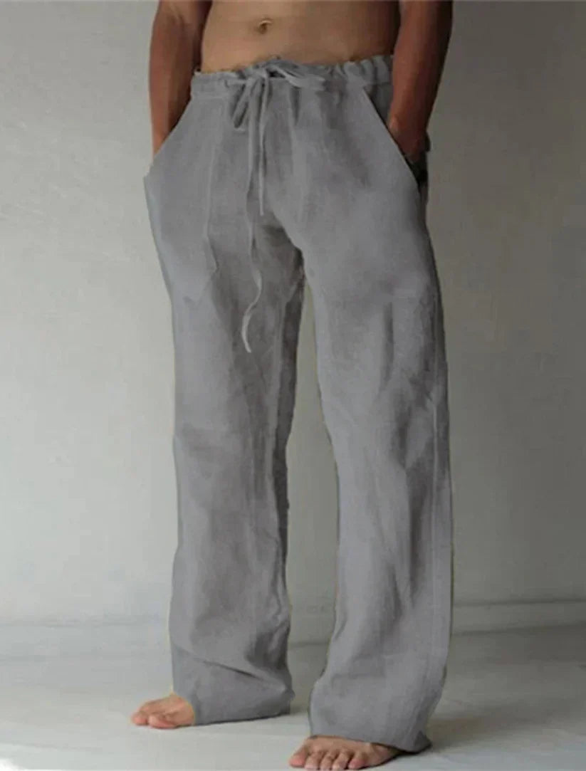 Variant image for Linnen Brede Broek voor Mannen met Relaxed Fit en Trekkoord Taille | Volledige Lengte Flared Broek voor Casual Stijl-29