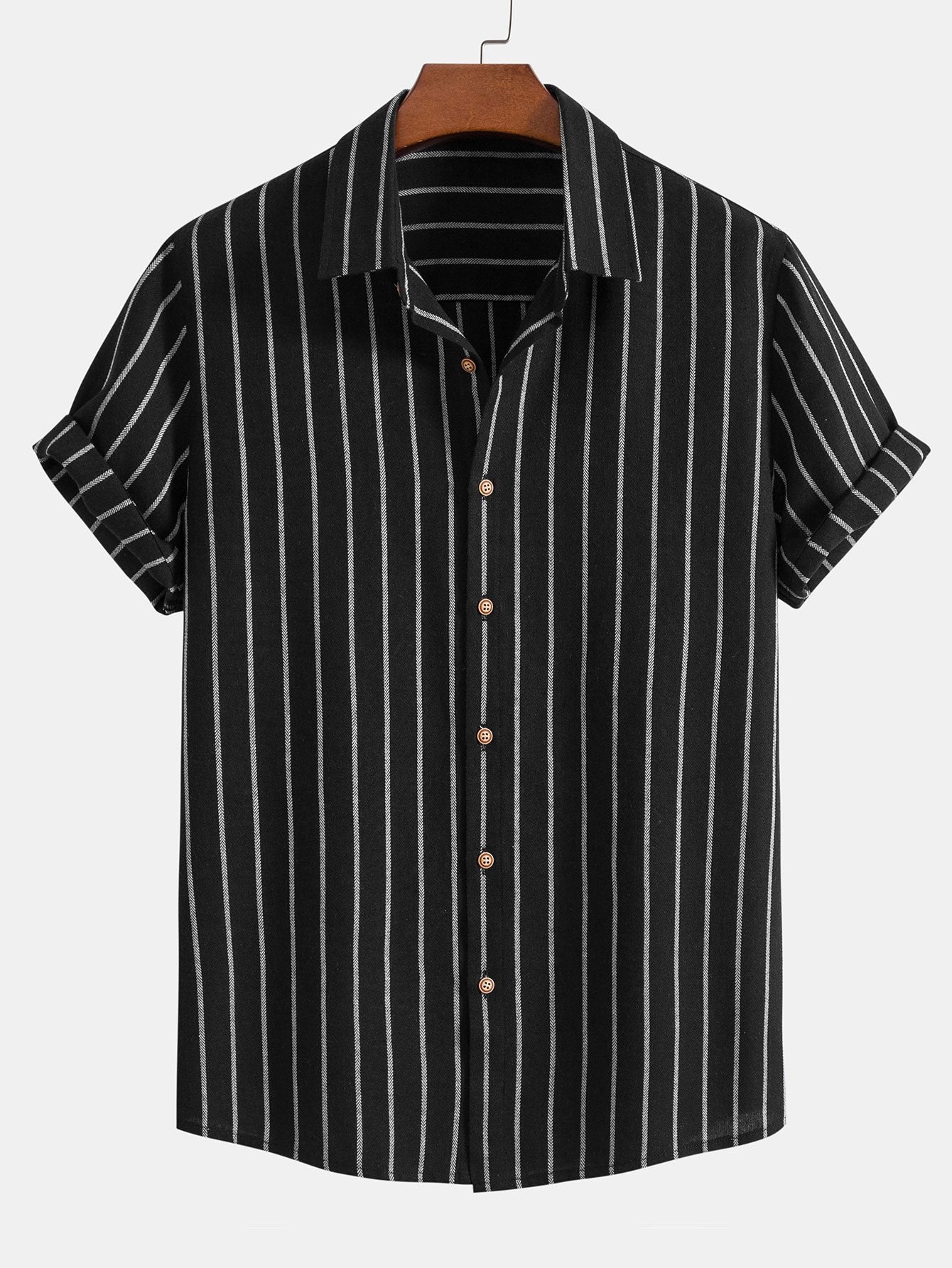 Variant image for Stijlvol Katoenen Linnen Heren Shirt met Korte Mouwen en Verticale Strepen | Ademend Casual Overhemd-7