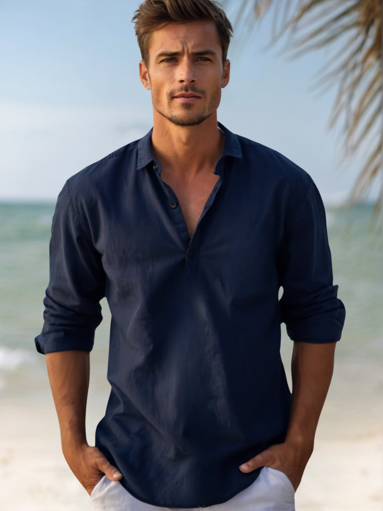 Marine Linnen Shirt Heren | Ademend Casual Overhemd voor Strand en Zomerse Uitjes – Lichtgewicht en Comfortabel-5