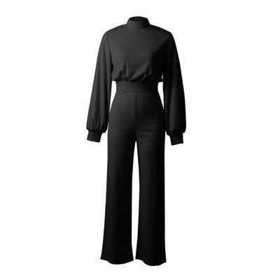 Chique Zwarte Dames Jumpsuit met Halve Kraag en Lange Mouwen | Feestelijke Jumpsuit voor Elke Gelegenheid-6