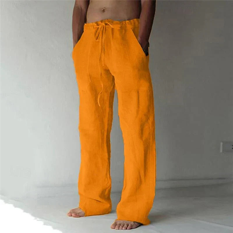 Variant image for Linnen Brede Broek voor Mannen met Relaxed Fit en Trekkoord Taille | Volledige Lengte Flared Broek voor Casual Stijl-43