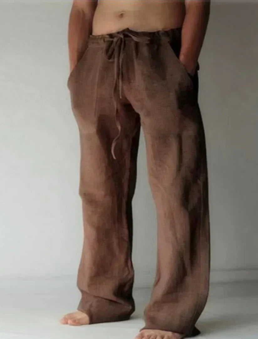 Variant image for Linnen Brede Broek voor Mannen met Relaxed Fit en Trekkoord Taille | Volledige Lengte Flared Broek voor Casual Stijl-36