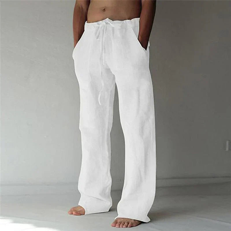 Variant image for Linnen Brede Broek voor Mannen met Relaxed Fit en Trekkoord Taille | Volledige Lengte Flared Broek voor Casual Stijl-3