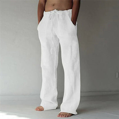 Variant image for Linnen Brede Broek voor Mannen met Relaxed Fit en Trekkoord Taille | Volledige Lengte Flared Broek voor Casual Stijl-3